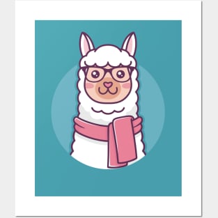 Cute Hipster Llama Kawaii Illustration Posters and Art